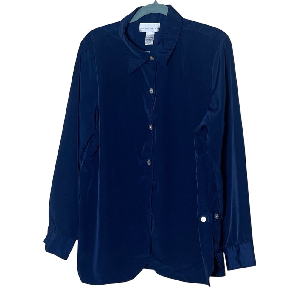 Susan Graver Midnight Blue Button-Up Blouse
